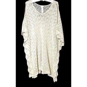 Chico's Cathy Crochet Poncho Beige Gold Flecks Shimmer Chain Accent Small/Medium